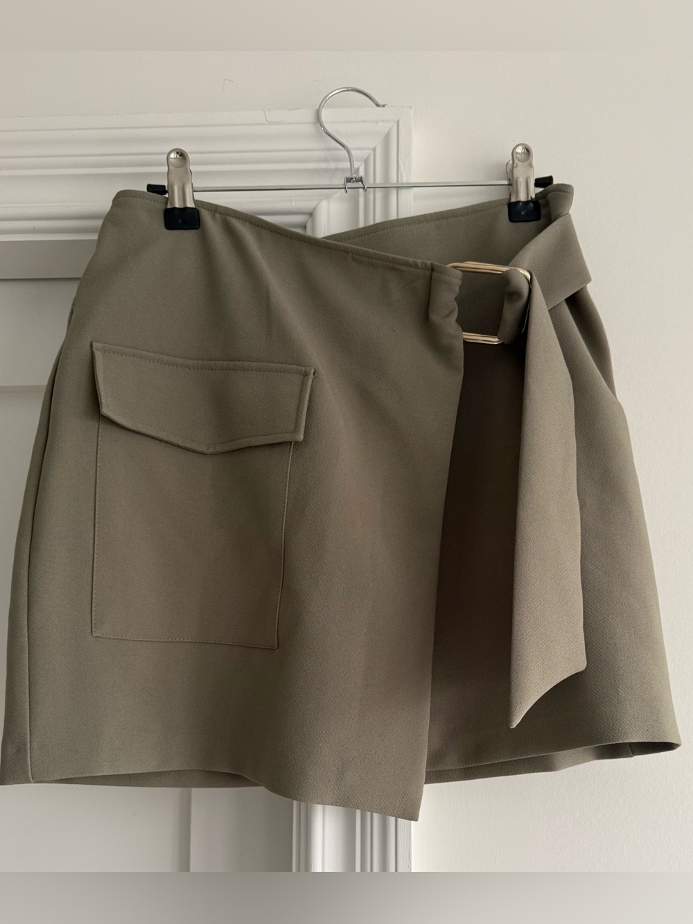 Zara High-Waist Wrap Mini Skirt with Pocket and Buckle (Army Green)